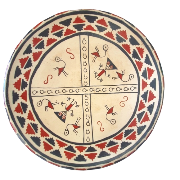 Wall Art Platter Decorative Antique ArtesianHand Glazed and Painted Clay.